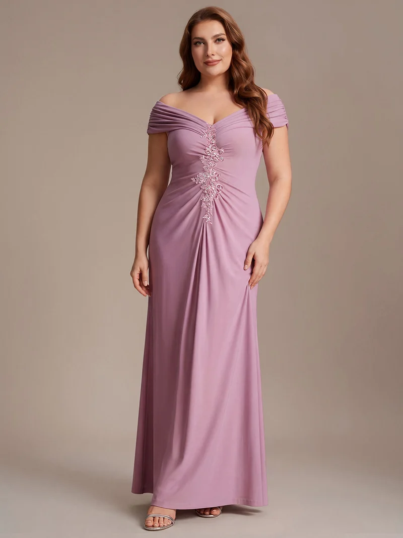 Robe longue moulante à encolure en V dénudée des épaules en tissu extensible