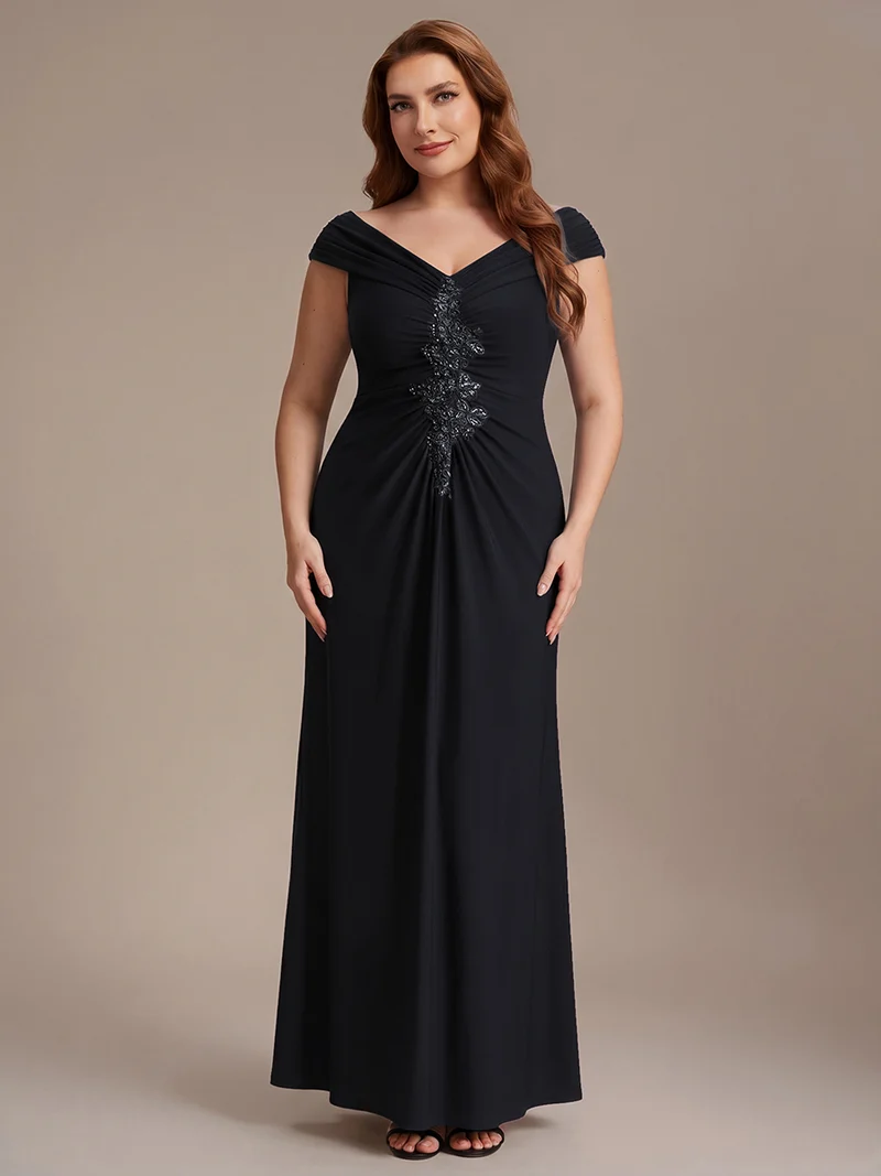 Robe longue moulante à encolure en V dénudée des épaules en tissu extensible