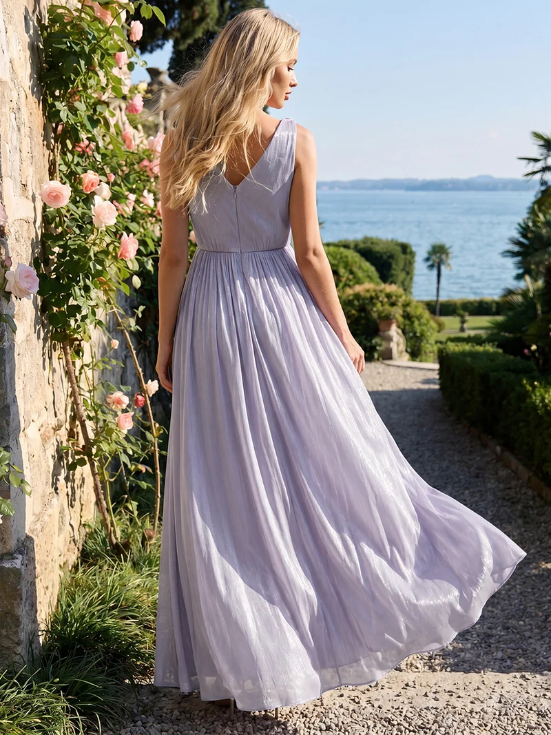 Robe longue évasée à encolure en V sans bretelles
