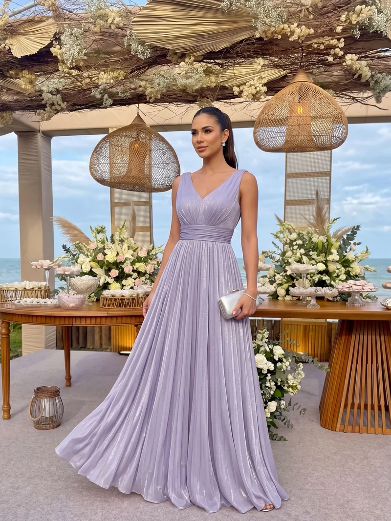 Robe longue évasée à encolure en V sans bretelles