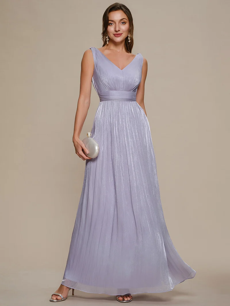 Robe longue évasée à encolure en V sans bretelles