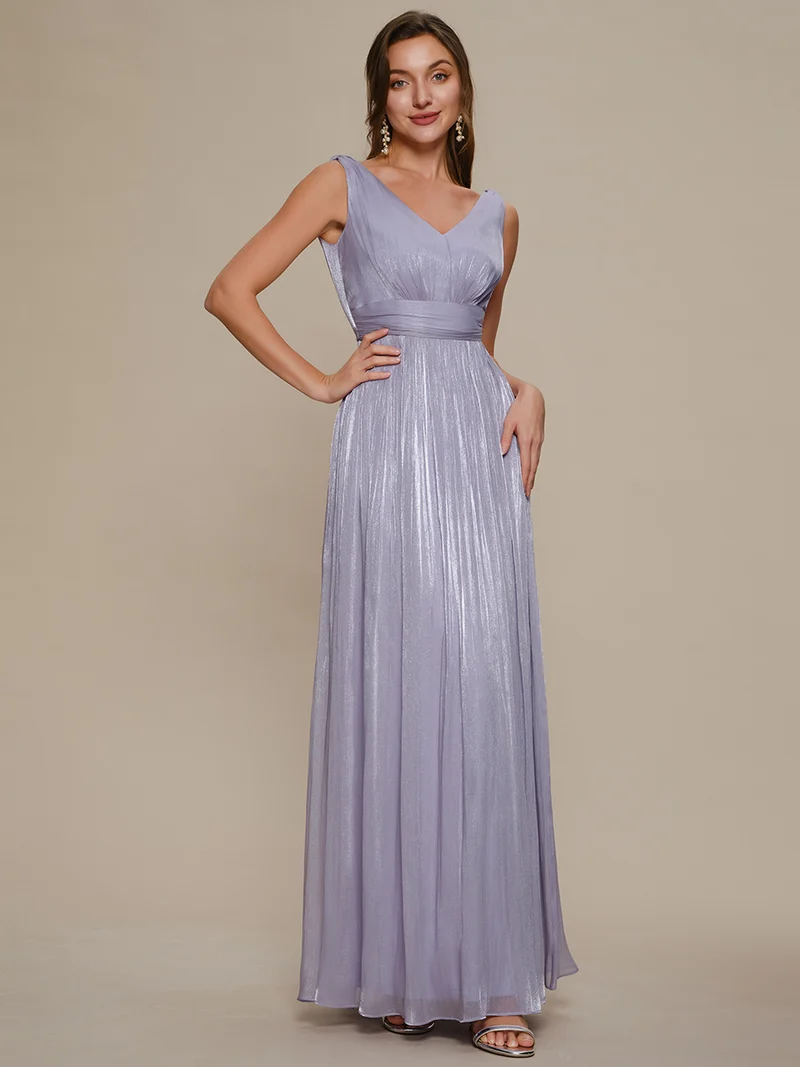 Robe longue évasée à encolure en V sans bretelles