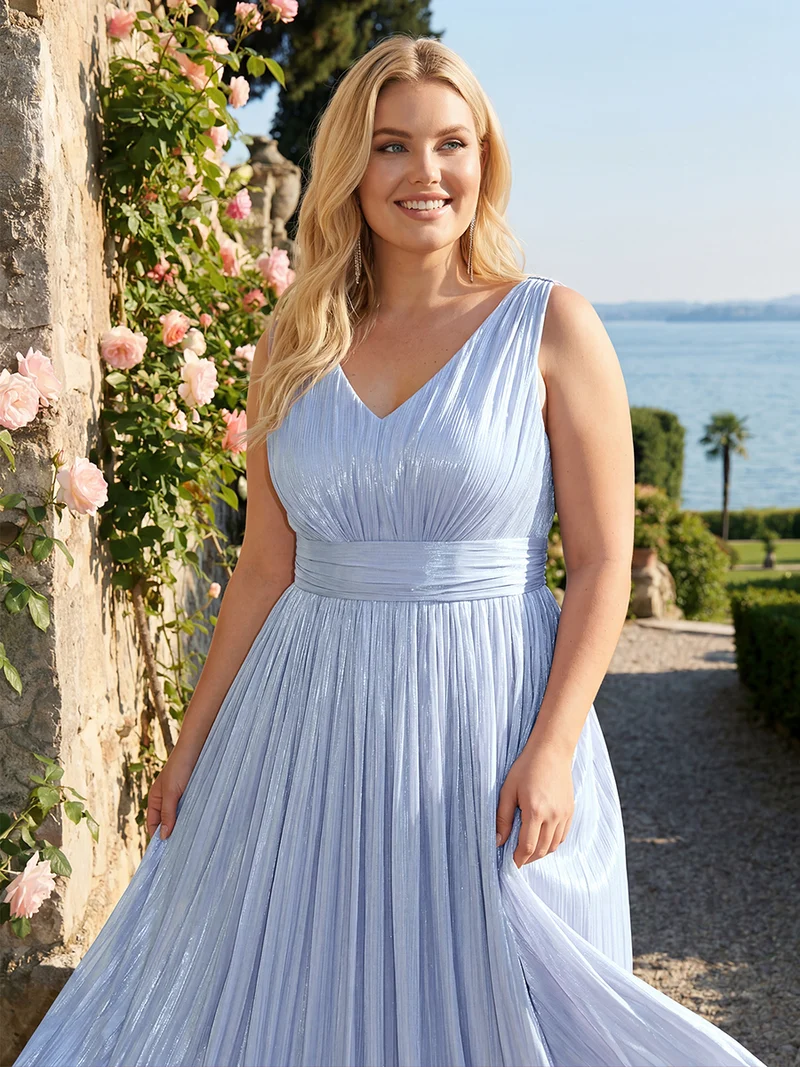 Robe longue évasée à encolure en V sans bretelles
