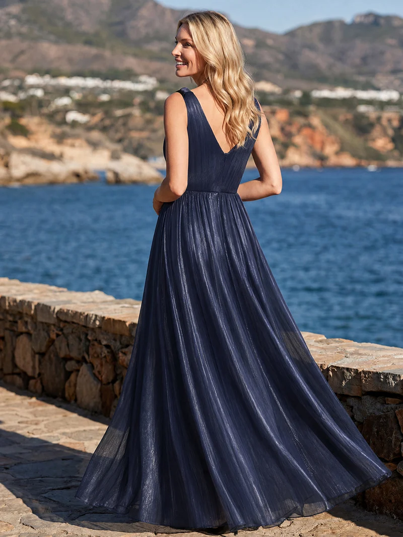 Robe longue évasée à encolure en V sans bretelles