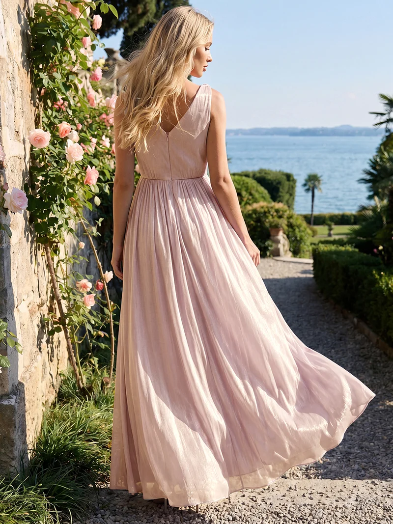 Robe longue évasée à encolure en V sans bretelles