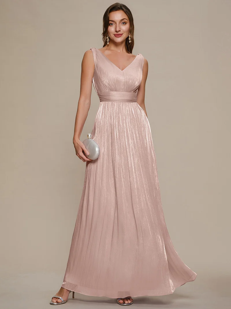 Robe longue évasée à encolure en V sans bretelles