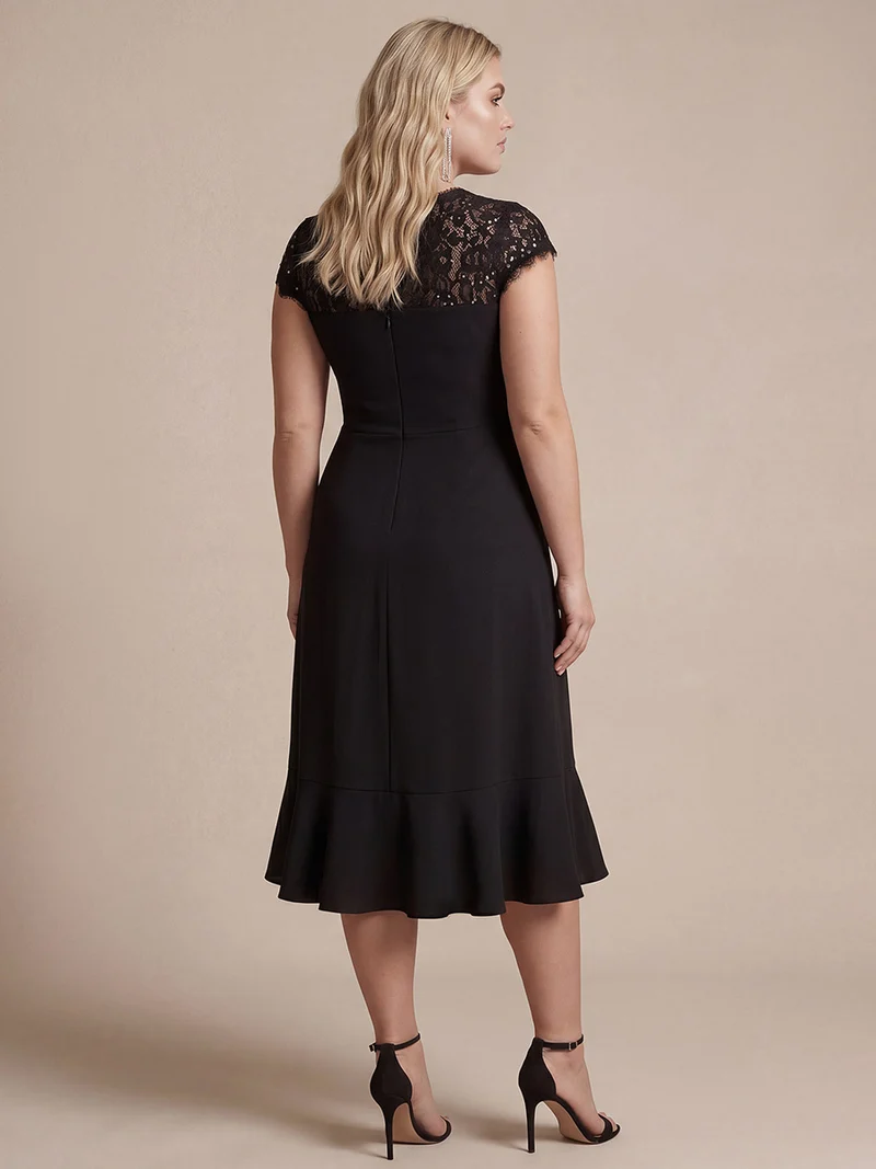 Robe midi sirène à volants en sequins à manches courtes avec décolleté croisé