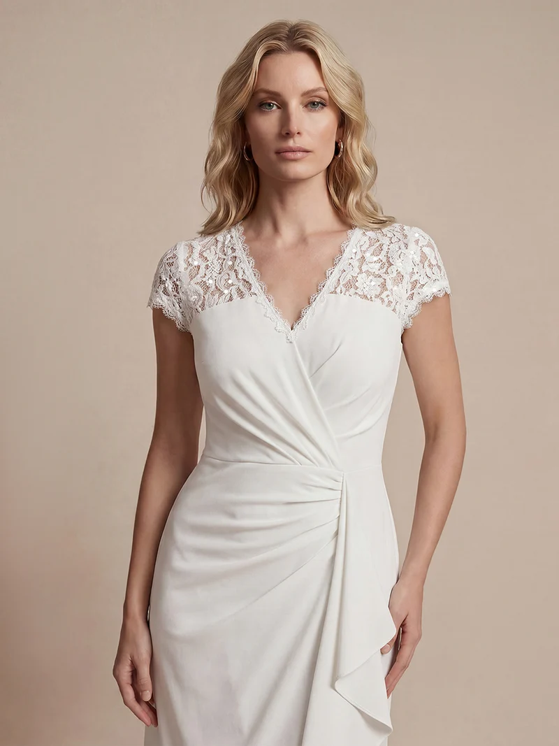 Robe midi sirène à volants en sequins à manches courtes avec décolleté croisé
