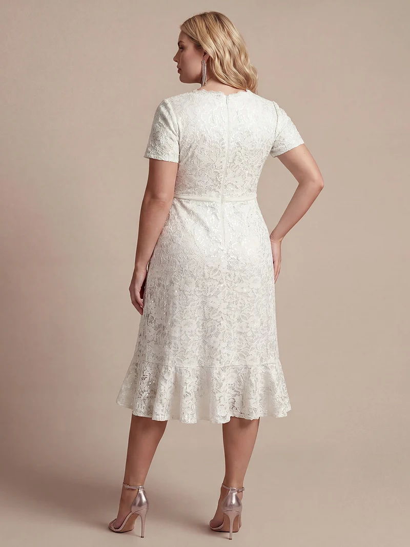 Robe midi sirène à volants en sequins à manches courtes