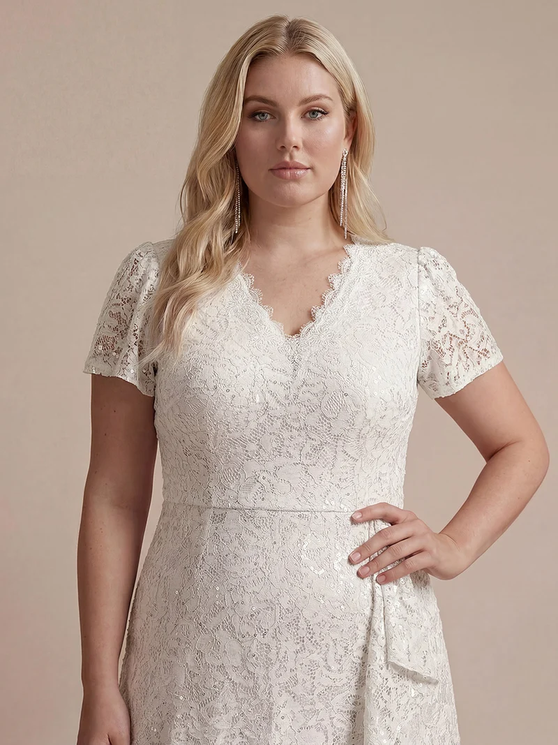 Robe midi sirène à volants en sequins à manches courtes