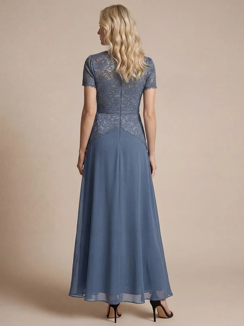 Robe longue à encolure ronde à manches courtes en sequins coupe évasée