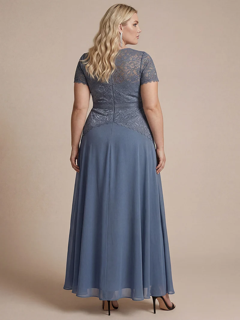 Robe longue à encolure ronde à manches courtes en sequins coupe évasée
