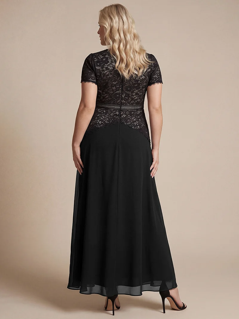 Robe longue à encolure ronde à manches courtes en sequins coupe évasée