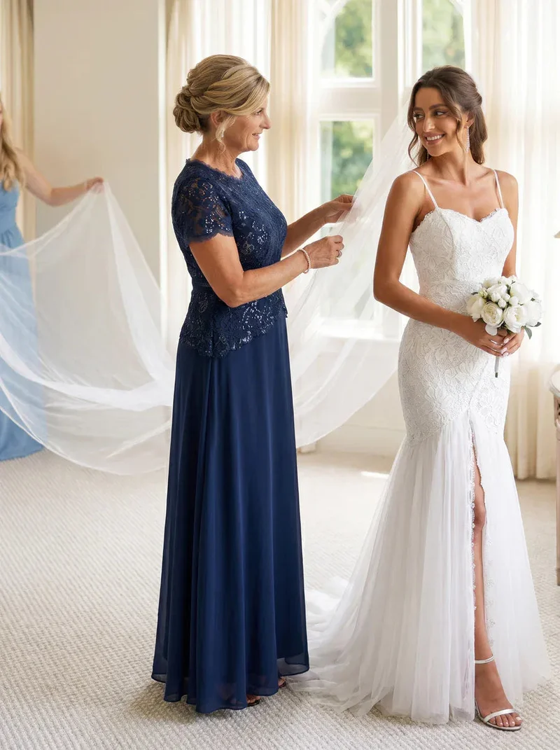 Robe longue à encolure ronde à manches courtes en sequins coupe évasée