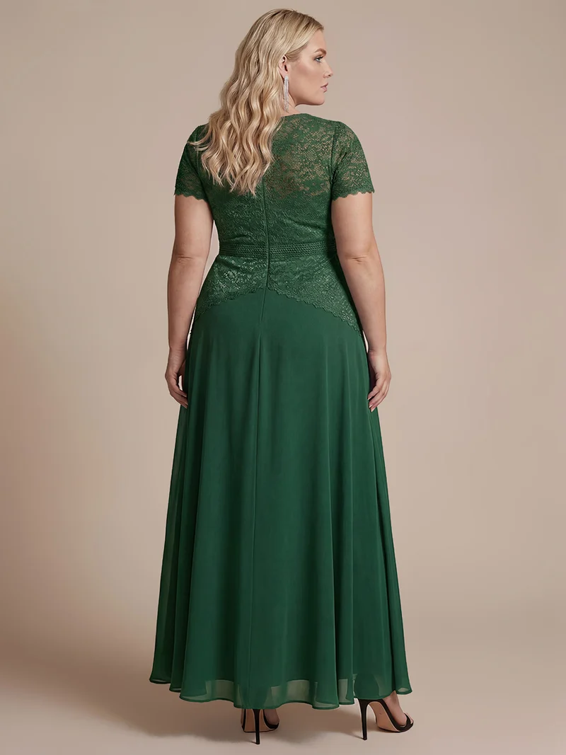 Robe longue à encolure ronde à manches courtes en sequins coupe évasée