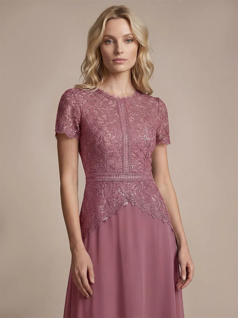 Robe longue à encolure ronde à manches courtes en sequins coupe évasée