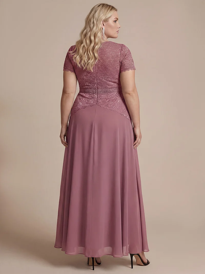 Robe longue à encolure ronde à manches courtes en sequins coupe évasée