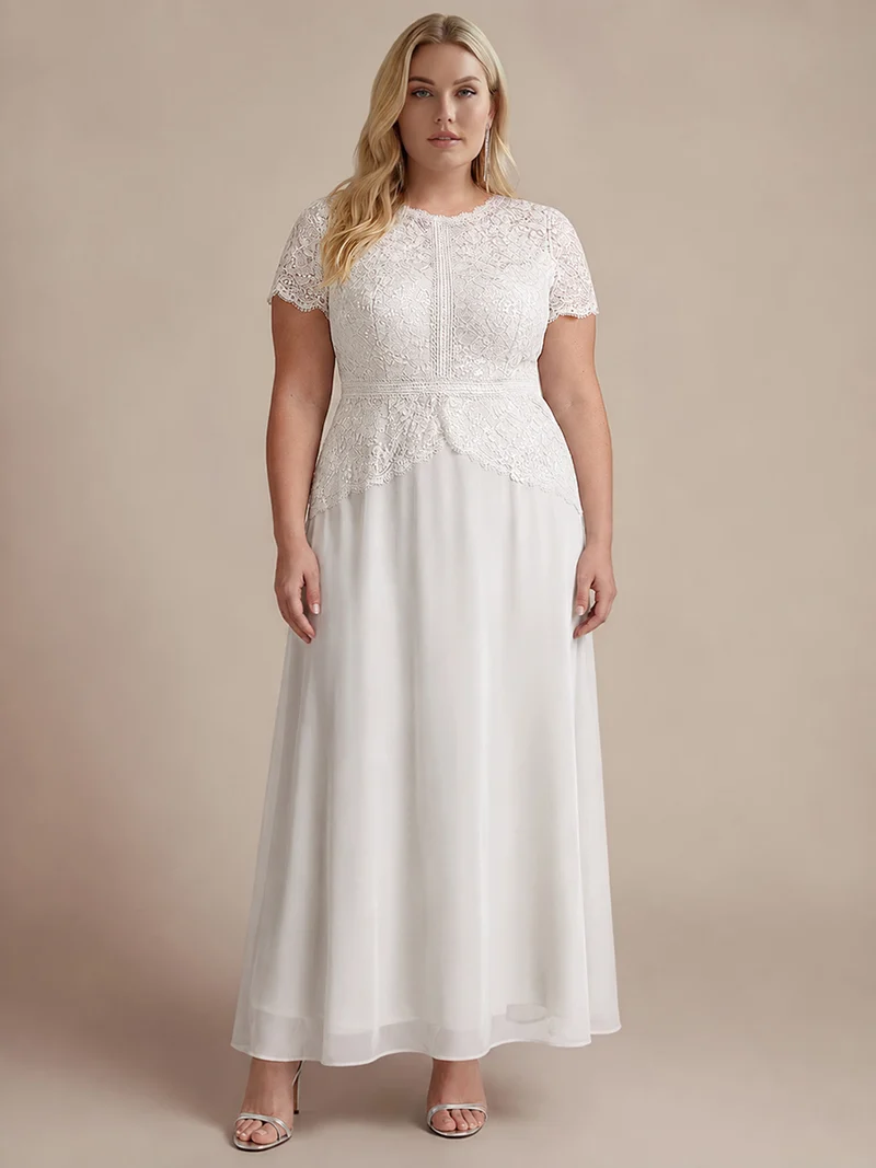 Robe longue à encolure ronde à manches courtes en sequins coupe évasée