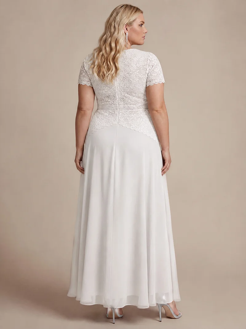 Robe longue à encolure ronde à manches courtes en sequins coupe évasée