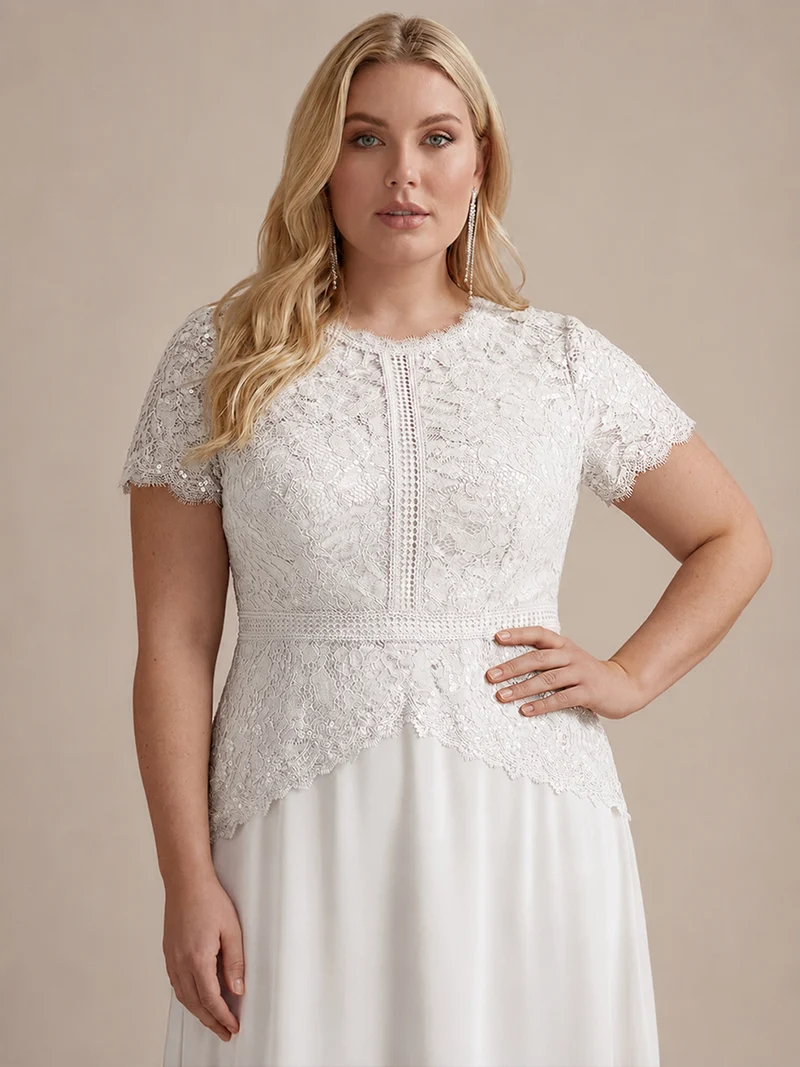 Robe longue à encolure ronde à manches courtes en sequins coupe évasée