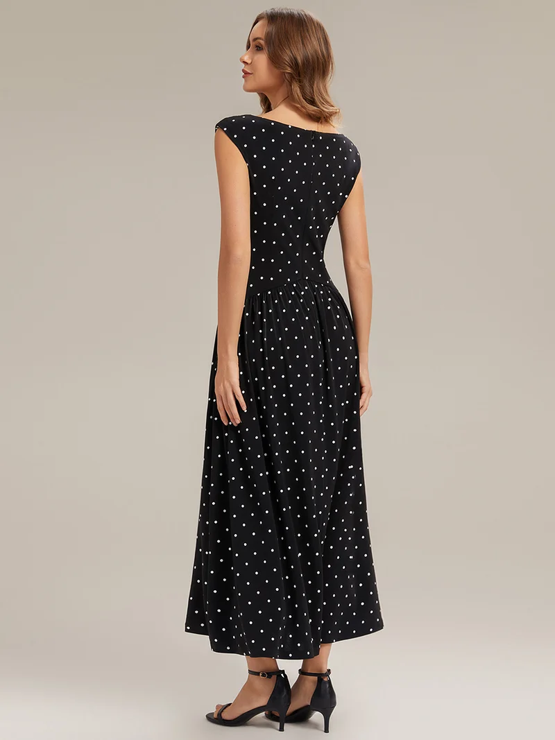 Robe maxi à décolleté en V en jersey extensible avec pois froncés