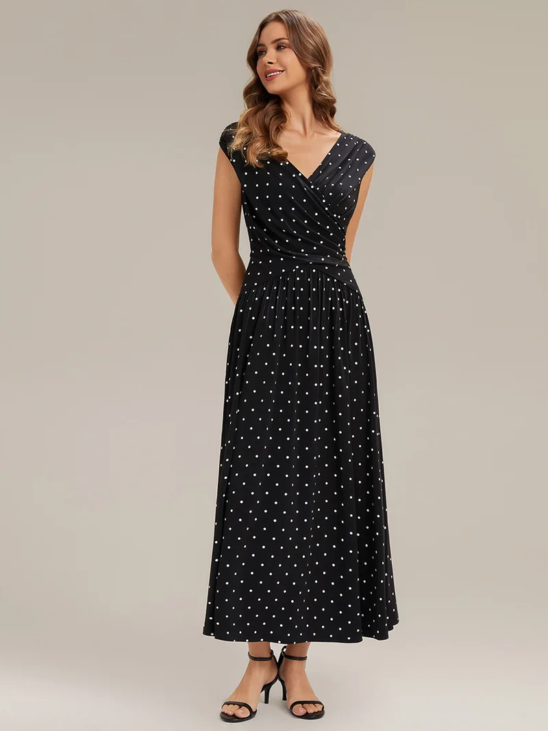 Robe maxi à décolleté en V en jersey extensible avec pois froncés