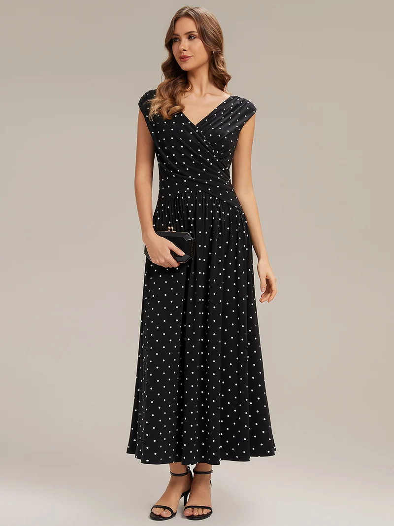 Robe maxi à décolleté en V en jersey extensible avec pois froncés