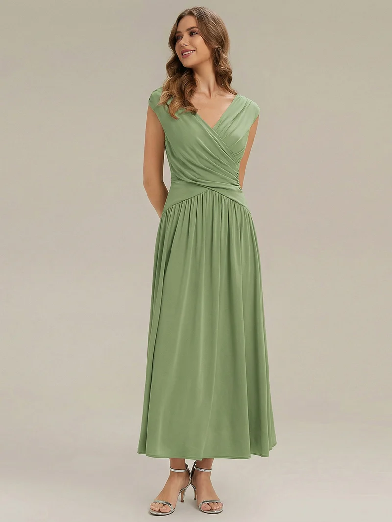 Robe maxi à décolleté en V en jersey extensible avec pois froncés