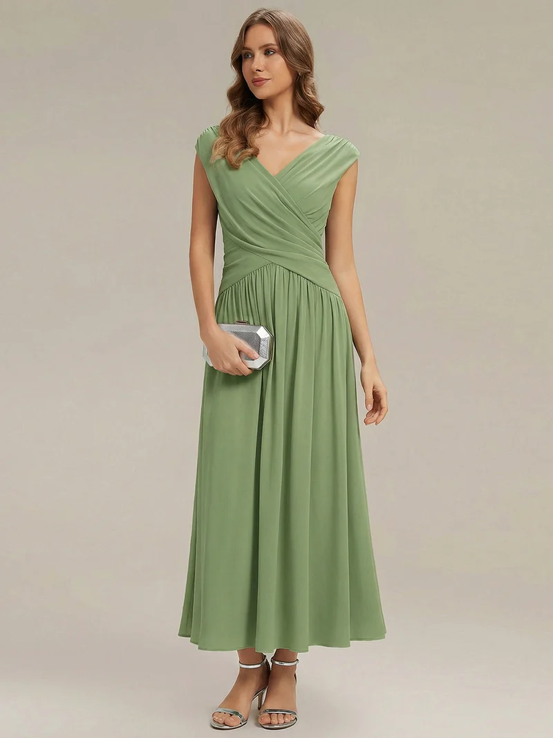 Robe maxi à décolleté en V en jersey extensible avec pois froncés