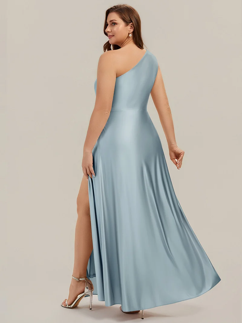 Robe longue à une épaule sans manches en A avec fente haute et détail noué