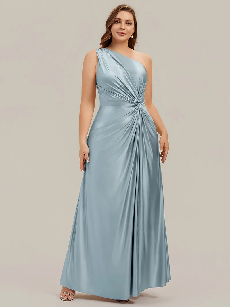 Robe longue à une épaule sans manches en A avec fente haute et détail noué