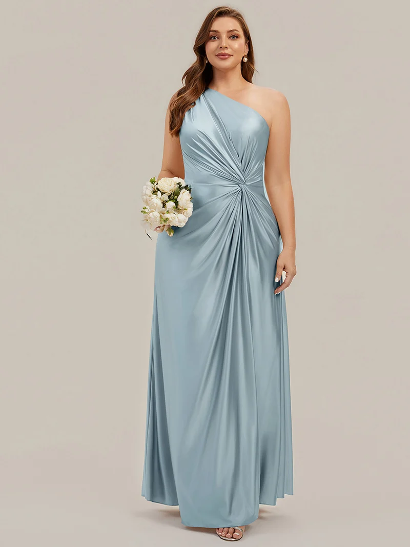 Robe longue à une épaule sans manches en A avec fente haute et détail noué