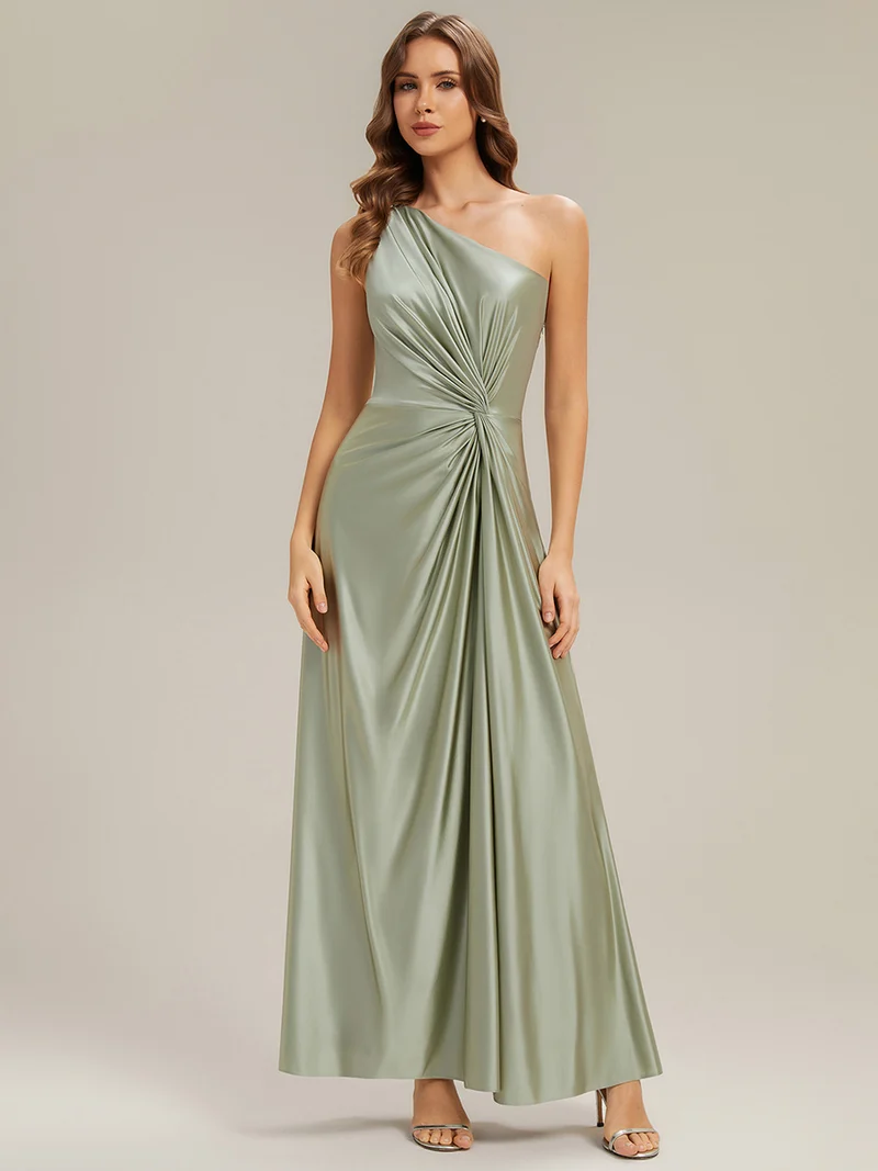 Robe longue à une épaule sans manches en A avec fente haute et détail noué
