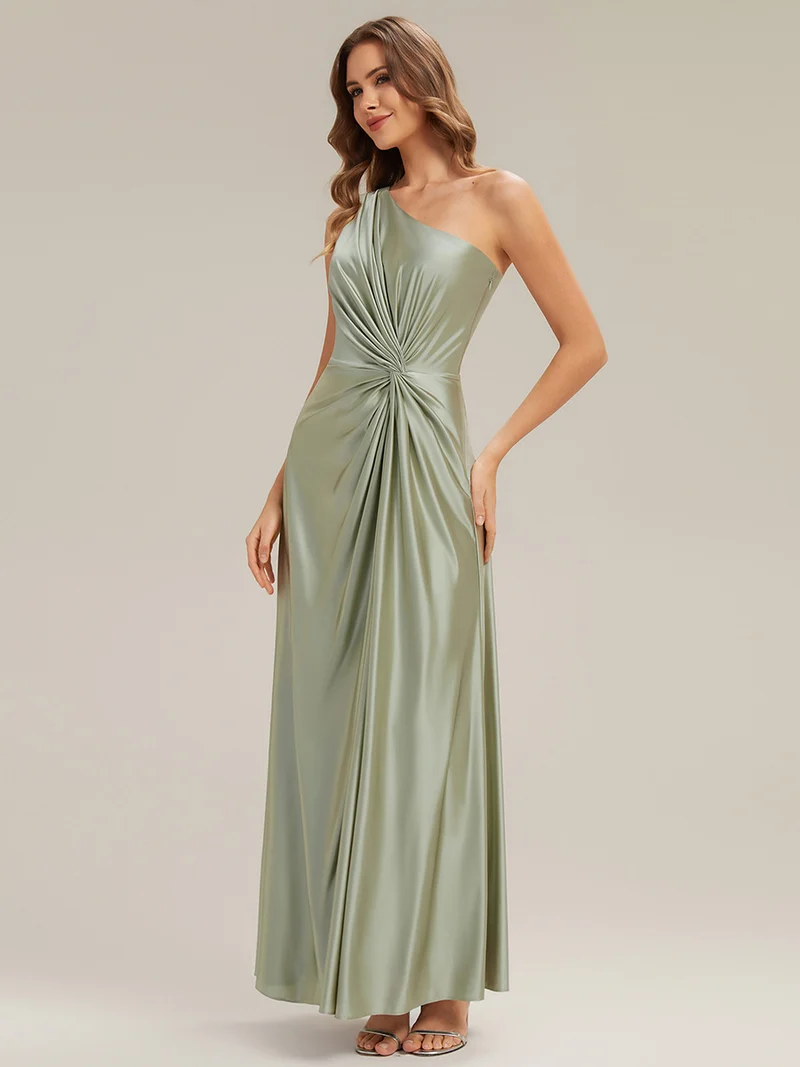 Robe longue à une épaule sans manches en A avec fente haute et détail noué