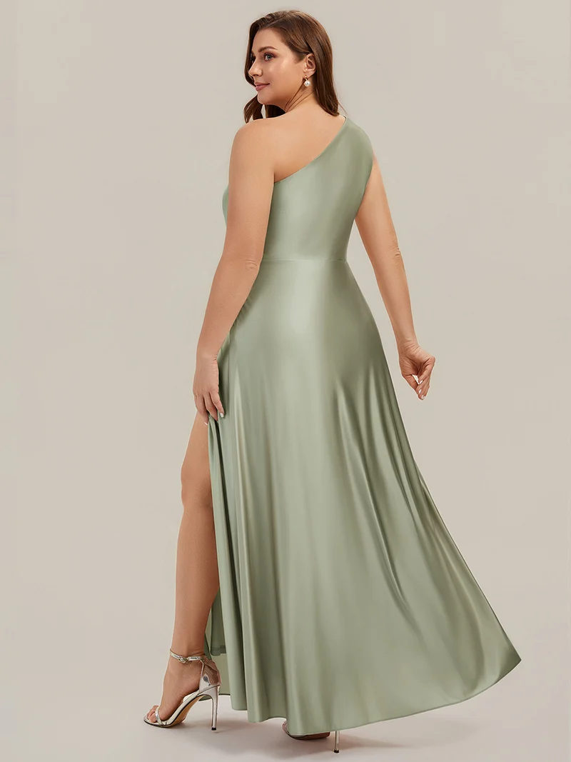 Robe longue à une épaule sans manches en A avec fente haute et détail noué