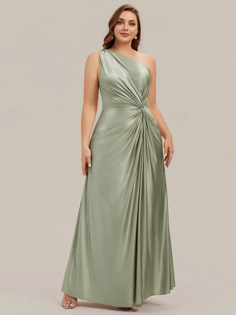 Robe longue à une épaule sans manches en A avec fente haute et détail noué