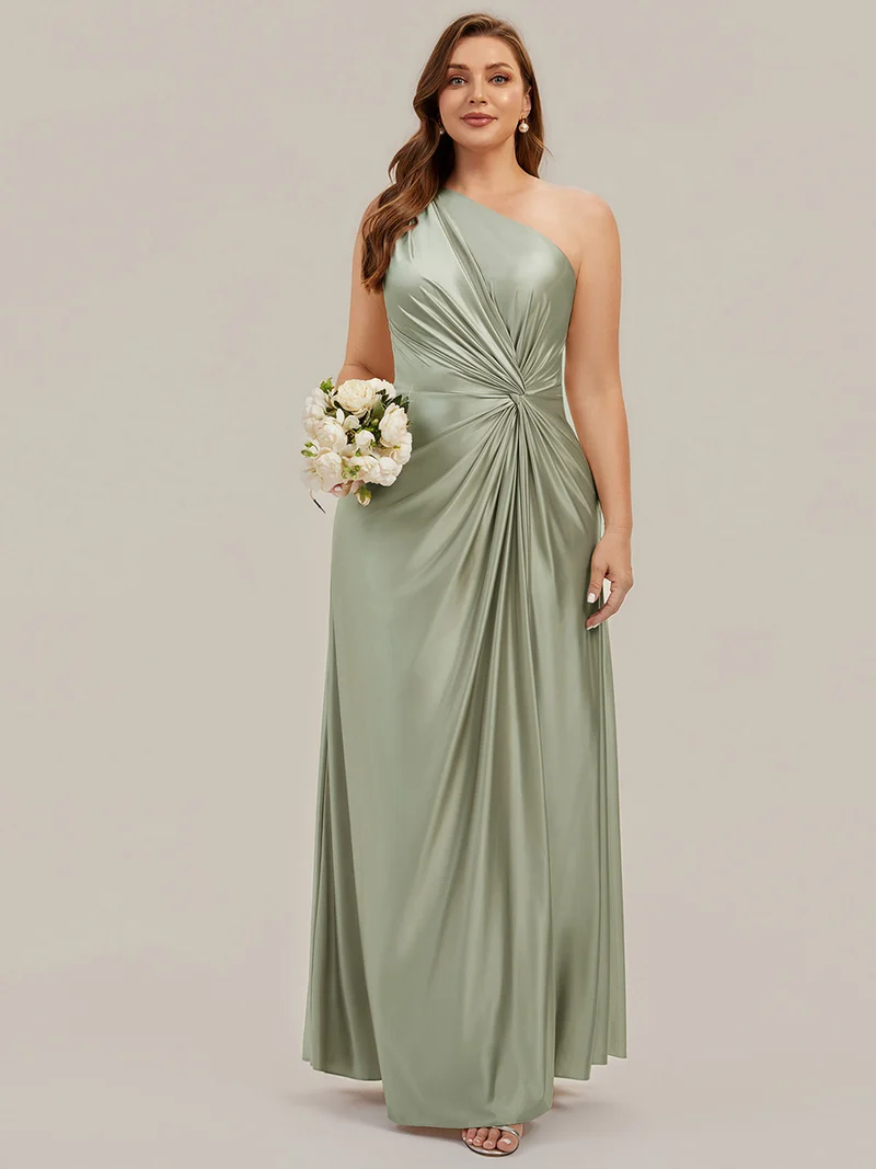 Robe longue à une épaule sans manches en A avec fente haute et détail noué
