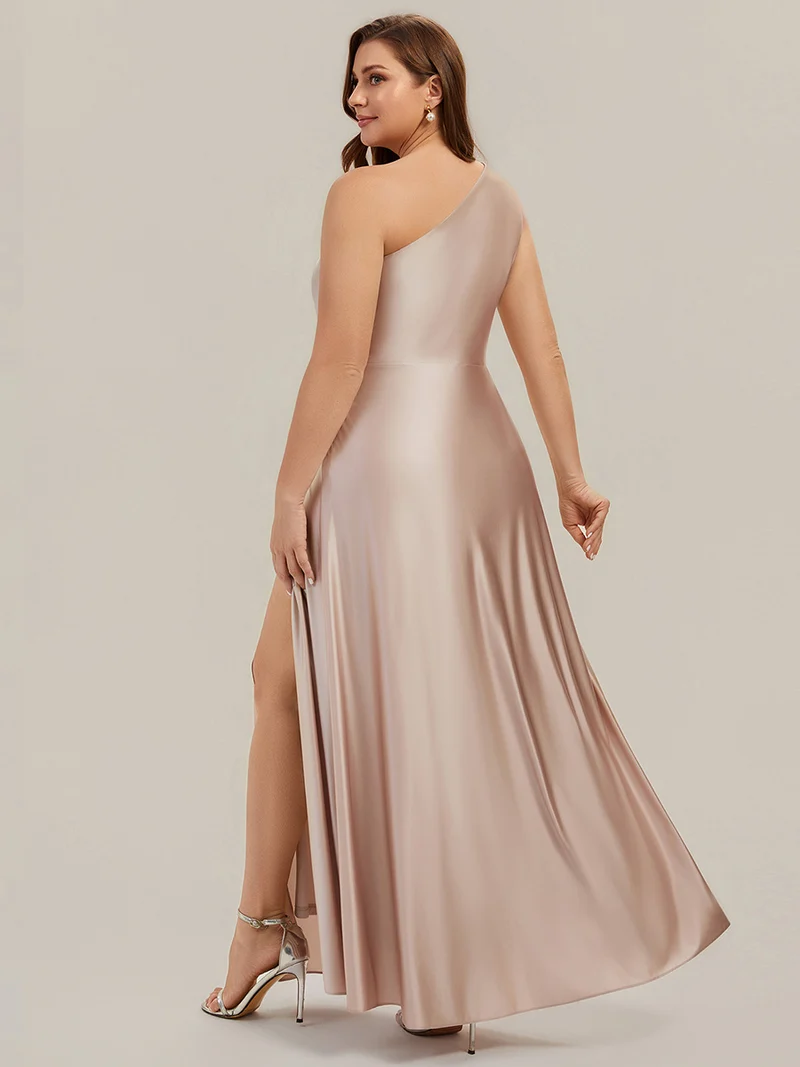 Robe longue à une épaule sans manches en A avec fente haute et détail noué