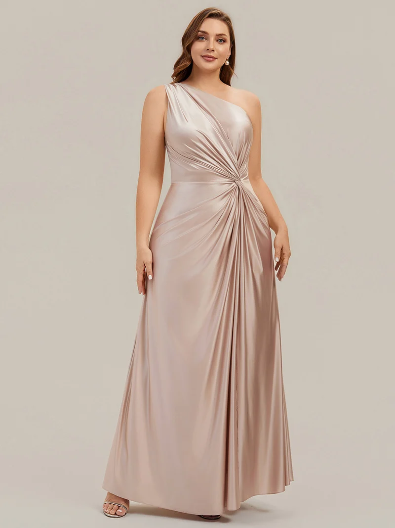 Robe longue à une épaule sans manches en A avec fente haute et détail noué