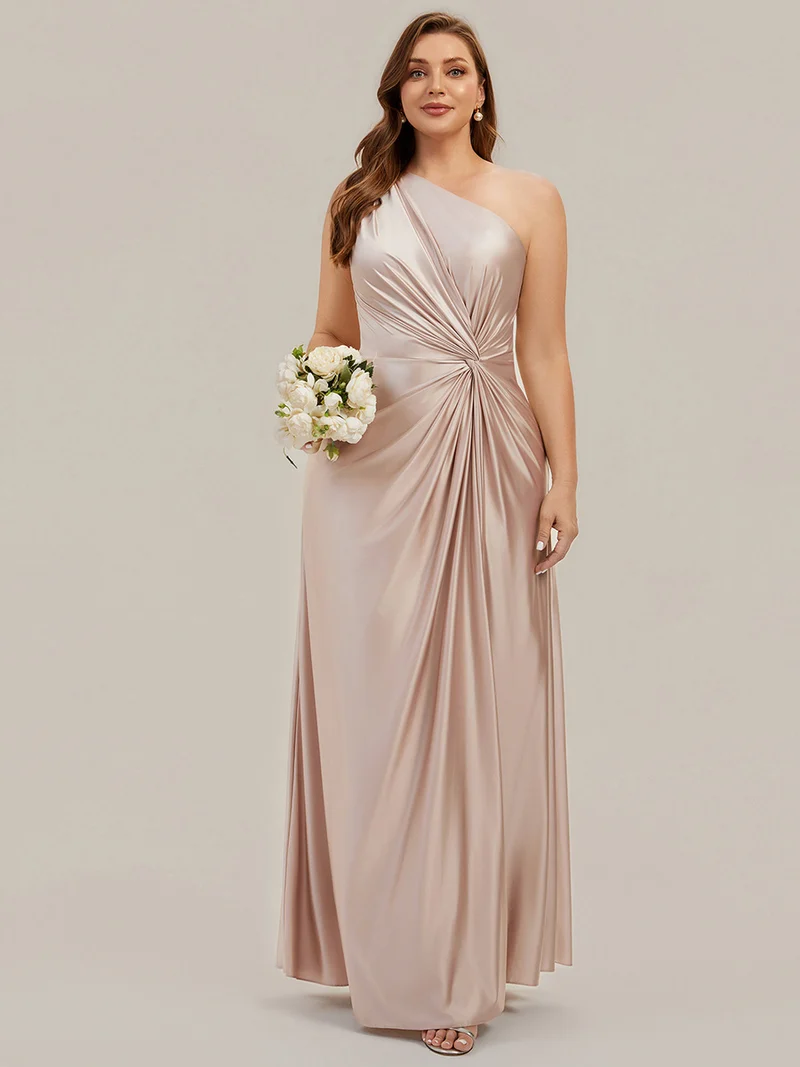 Robe longue à une épaule sans manches en A avec fente haute et détail noué