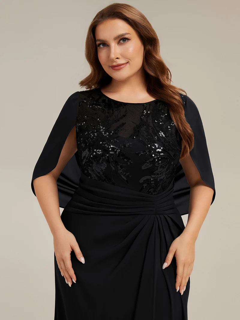 Robe longue à encolure drapée à manches mi-longues et taille cintrée
