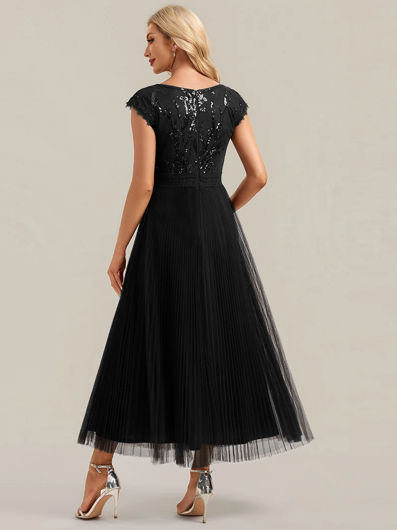 Robe midi sans manches à sequins col rond en A