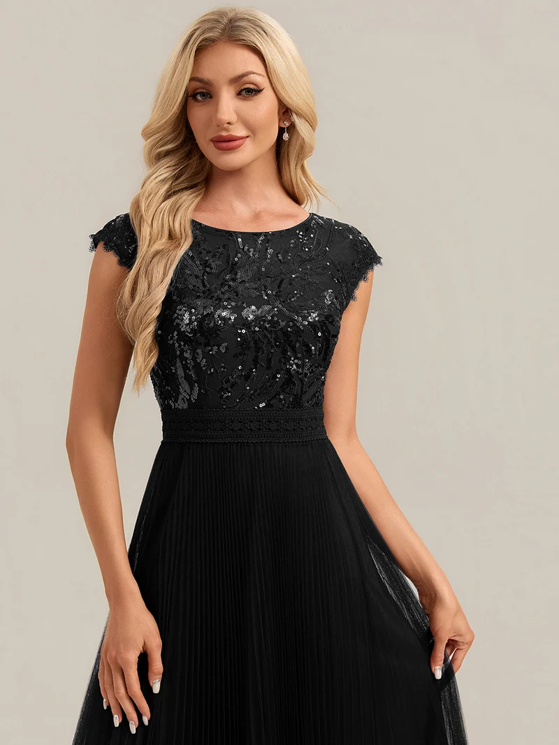 Robe midi sans manches à sequins col rond en A