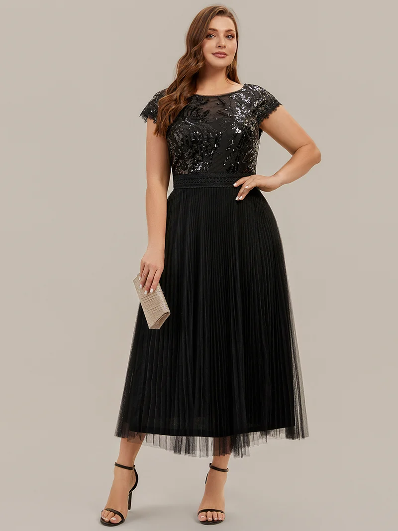 Robe midi sans manches à sequins col rond en A