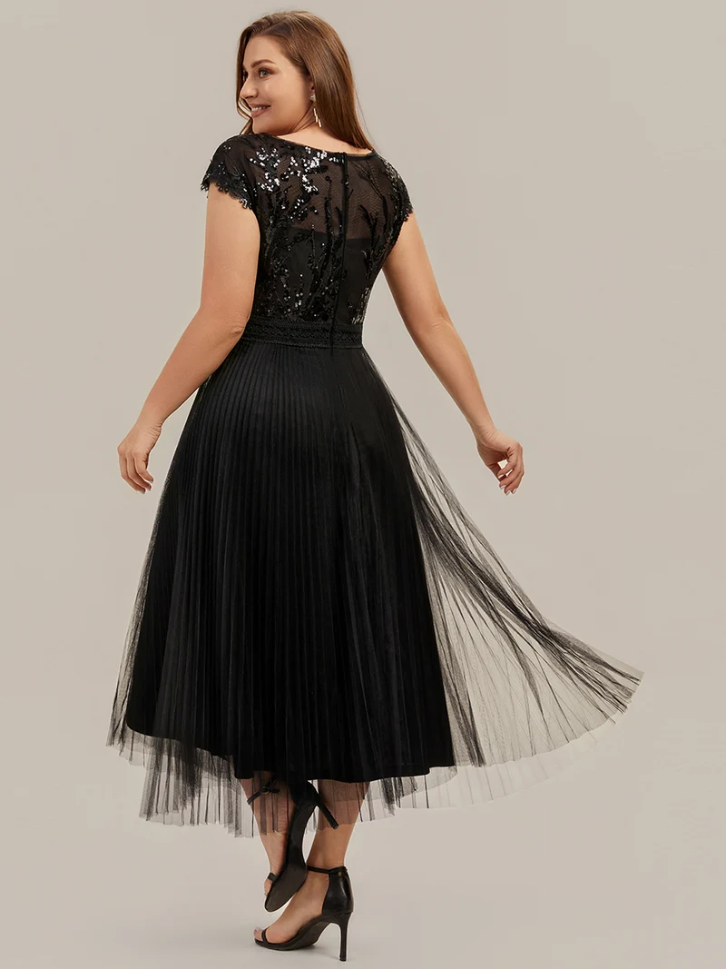 Robe midi sans manches à sequins col rond en A
