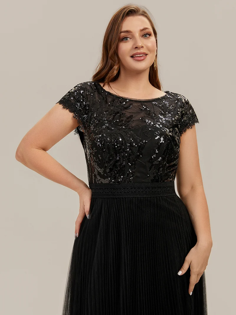 Robe midi sans manches à sequins col rond en A