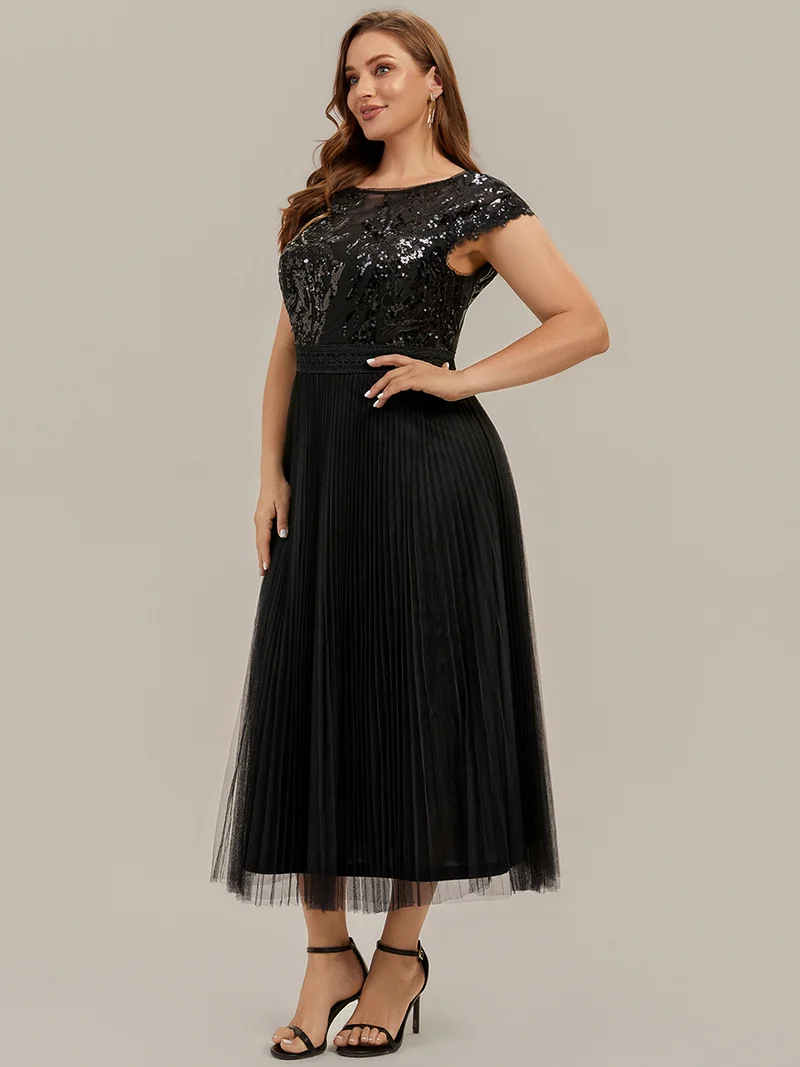 Robe midi sans manches à sequins col rond en A