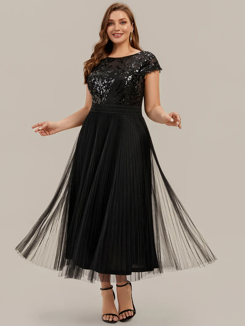Robe midi sans manches à sequins col rond en A