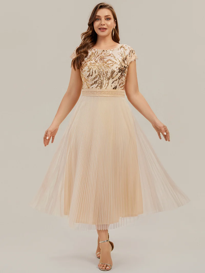 Robe midi sans manches à sequins col rond en A