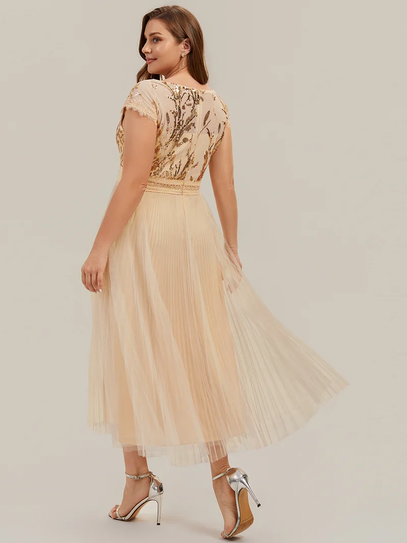 Robe midi sans manches à sequins col rond en A